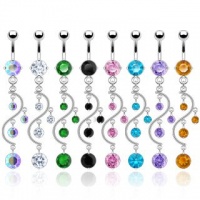SBJ-0002 Stainless Steel Navel Ring Vine Dangle With CZ; Comes With Free Gift Box SBJ-0002 Stainless Steel Navel Ring Vine Dangle With CZ; Comes With Free Gift Box