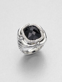From the Labyrinth Collection. A stunning, faceted black onyx stone surrounded by sparkling diamonds set in sleek sterling silver on an iconic double cable shank. Black onyxDiamonds, .39 tcwSterling silverWidth, about .6Imported From the Labyrinth Collection. A stunning, faceted black onyx stone surrounded by sparkling diamonds set in sleek sterling silver on an iconic double cable shank. Black onyxDiamonds, .39 tcwSterling silverWidth, about .6Imported