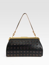 A modern and avant-garde brand with beautifully-crafted pieces such as this luxurious, perforated leather style.Top handle, 8 dropTop clasp closureInside pocketsFully lined12¾W X 7H X 4DMade in Italy A modern and avant-garde brand with beautifully-crafted pieces such as this luxurious, perforated leather style.Top handle, 8 dropTop clasp closureInside pocketsFully lined12¾W X 7H X 4DMade in Italy