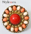 Style&co Gold Tone and Coral Round Adjustable Stretch Ring
