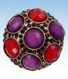 Style&co Gold Tone Round Purple and Red Stone Adjustable Stretch Ring