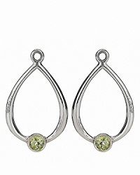 Shiny sterling silver drop charms with glowing green peridots prettify PANDORA's french wire and hoop earrings. Shiny sterling silver drop charms with glowing green peridots prettify PANDORA's french wire and hoop earrings.