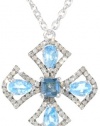 Badgley Mischka Fine Jewelry Blue Topaz Maltese and Champagne Diamonds Cross Pendant Necklace, 18