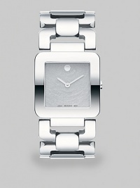 Luma™ watch with a square stainless steel case and stylized link bracelet. Swiss quartz movementWater resistant to 3 ATMRectangular stainless steel case, 28.5mm (1.1) Smooth bezelSilvertone powdered dialStainless steel braceletMade in Switzerland Luma™ watch with a square stainless steel case and stylized link bracelet. Swiss quartz movementWater resistant to 3 ATMRectangular stainless steel case, 28.5mm (1.1) Smooth bezelSilvertone powdered dialStainless steel braceletMade in Switzerland