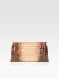 An ombre style in luxurious crocodile skin.Magnetic top closureOne inside zip pocketOne inside open pocketSuede lining12W X 6½H X 1½DImported An ombre style in luxurious crocodile skin.Magnetic top closureOne inside zip pocketOne inside open pocketSuede lining12W X 6½H X 1½DImported