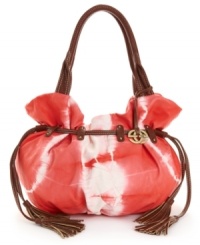 A far out bag that'll add some '60's cool to your modern day look. The Woodstock Shoulder Bag from Red by Marc Ecko features a tie dye-inspired exterior, silvertone hardware and a unique drawstring accent with tassels at sides. A far out bag that'll add some '60's cool to your modern day look. The Woodstock Shoulder Bag from Red by Marc Ecko features a tie dye-inspired exterior, silvertone hardware and a unique drawstring accent with tassels at sides.