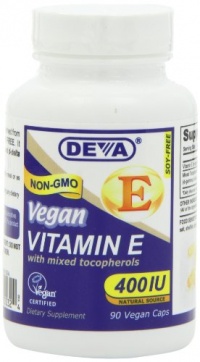 Deva Vegan Vitamins Natural Vitamin E 400iu with Mixed Tocopherols, 90-Count Deva Vegan Vitamins Natural Vitamin E 400iu with Mixed Tocopherols, 90-Count