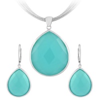 Sterling Silver Faceted Aqua Glass Teardrop Set (Chain Not Included) Sterling Silver Faceted Aqua Glass Teardrop Set (Chain Not Included)