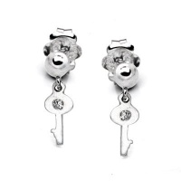 (X1000Diamond) 18K/750 White Gold Polished Finished Round Diamond Dangling Key Stud Earring (0.03cttw, I-J Color, I1-I2 Clarity) (X1000Diamond) 18K/750 White Gold Polished Finished Round Diamond Dangling Key Stud Earring (0.03cttw, I-J Color, I1-I2 Clarity)