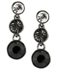 Circular shapes add to the appeal of these drop earrings from Givenchy. The pair is crafted from hematite-tone mixed metal with clear stone accents adding luster. Approximate drop: 1-1/2 inches. Circular shapes add to the appeal of these drop earrings from Givenchy. The pair is crafted from hematite-tone mixed metal with clear stone accents adding luster. Approximate drop: 1-1/2 inches.