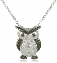 Plated Brass Gunmetal Color Black and White Diamond-Accent Owl Pendant Necklace, 18 Plated Brass Gunmetal Color Black and White Diamond-Accent Owl Pendant Necklace, 18