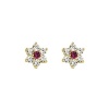 14K Yellow Gold Plated Red Flower CZ Stud Earrings with Screw-back for Children & Women