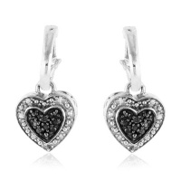 1/5 Carat Black & White Diamond Heart Dangle Earrings in Sterling Silver