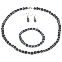 Black Freshwater Genuine Pearl Necklace Bracelet Earrings Set 18 Black Freshwater Genuine Pearl Necklace Bracelet Earrings Set 18