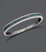 Dive into summer style with cool, blue hues. Bella Bleu by Effy Collection bangle features two rows of round-cut blue diamonds (2-3/4 ct. t.w.) edged by round-cut white diamonds (5/8 ct. t.w.). Slip on setting crafted in 14k white gold. Approximate diameter: 2-1/2 inches.
