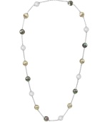 Simple elegance and refinement in a single strand. Majorica necklace features a delicate sterling silver chain decorated with multicolored, organic, man-made pearls (8 mm). Approximate length: 16 inches + 2-inch extender.