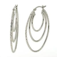 1 1/2 Inch Sterling Silver Tri-Hoop Earrings 1 1/2 Inch Sterling Silver Tri-Hoop Earrings