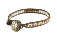 Gold Beaded Leather Wrap Bracelet -Single Wrap on Dark Leather (small (28.5)) Gold Beaded Leather Wrap Bracelet -Single Wrap on Dark Leather (small (28.5))