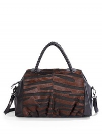 THE LOOKRectangle shapeBraided top handles Removable shoulder strapTop zip closureZebra print hair calf panelsLeather side panelsInside metal logo detailOne inside zip pocketOne inside open pocketTHE MEASUREMENTTop handles 5 dropShoulder strap 21 drop13W X 8H X 7DTHE MATERIALHair calf and leatherFully linedORIGINMade in Italy THE LOOKRectangle shapeBraided top handles Removable shoulder strapTop zip closureZebra print hair calf panelsLeather side panelsInside metal logo detailOne inside zip pocketOne inside open pocketTHE MEASUREMENTTop handles 5 dropShoulder strap 21 drop13W X 8H X 7DTHE MATERIALHair calf and leatherFully linedORIGINMade in Italy