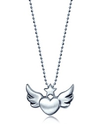 This sterling silver necklace from Alex Woo is finished with a delicate heart and wings charm. Slip it on to perfect rock-chic style. This sterling silver necklace from Alex Woo is finished with a delicate heart and wings charm. Slip it on to perfect rock-chic style.