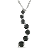 10k White Gold, Black and White Diamond Pendant Necklace with Chain, (.5 cttw, I2-I3 Clarity), 17