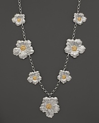 Delicate gardenias, captured at the height of their beauty in sterling silver and 18K yellow gold, bloom on this necklace from Buccellati. Delicate gardenias, captured at the height of their beauty in sterling silver and 18K yellow gold, bloom on this necklace from Buccellati.