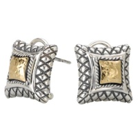 925 Silver Hammered Contemporary-Style Earrings with 18k Gold Accents 925 Silver Hammered Contemporary-Style Earrings with 18k Gold Accents
