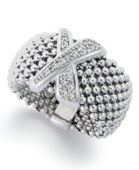 X marks the spot. This trendy mesh ring sparkles with the addition of round-cut diamonds (1/6 ct. t.w.) in a chic X shape. Set in sterling silver. Size 7. X marks the spot. This trendy mesh ring sparkles with the addition of round-cut diamonds (1/6 ct. t.w.) in a chic X shape. Set in sterling silver. Size 7.