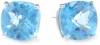 14k White Gold Blue Topaz Checkerboard Cushion Stud Earrings (8mm , 3.80 cttw)