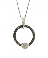 Elegant Sterling Silver 925 Brilliant Cut Genuine Diamonds Black Rhodium Twisted Station Circle Pendant Necklace with Heart Center with Chain Elegant Sterling Silver 925 Brilliant Cut Genuine Diamonds Black Rhodium Twisted Station Circle Pendant Necklace with Heart Center with Chain