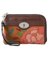 Pretty practical. Fossil brings a fresh outlook to the everyday with this floral leather design, featuring signature detailing and convenient wristlet strap. Slip it in your handbag or wear it on its own, for a stylish way to stay organized. Pretty practical. Fossil brings a fresh outlook to the everyday with this floral leather design, featuring signature detailing and convenient wristlet strap. Slip it in your handbag or wear it on its own, for a stylish way to stay organized.