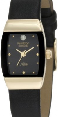 Armitron Women's 753594BKBK NOW Diamond Accented Gold-Tone Black Leather Dress Watch Armitron Women's 753594BKBK NOW Diamond Accented Gold-Tone Black Leather Dress Watch