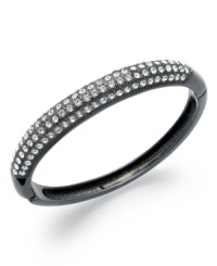 Put on a dazzling display of elegance with this bangle bracelet from Charter Club. Crafted from hematite-tone mixed metal, the bracelet has glass crystal accents for a bit of luster. Approximate diameter: 2-1/4 inches. Put on a dazzling display of elegance with this bangle bracelet from Charter Club. Crafted from hematite-tone mixed metal, the bracelet has glass crystal accents for a bit of luster. Approximate diameter: 2-1/4 inches.