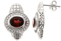 Sterling Silver Earrings With Bezeled Oval Red Garnet And White Topaz Pave Sterling Silver Earrings With Bezeled Oval Red Garnet And White Topaz Pave
