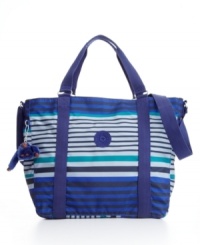 The Adara tote's cheery multicolored stripes will brighten your day, from Kipling. The Adara tote's cheery multicolored stripes will brighten your day, from Kipling.