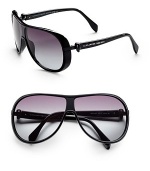Sleek acetate frames in a slightly wrapped silhouette for a snug sporty fit. Available in black with grey gradient lens.Logo temple detail 100% UV protection Made in Italy 