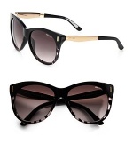 Retro-inspired plastic frames with metal accented logo temples. Available in black with brown gradient lens. Metal logo temples100% UV protectionMade in Italy 