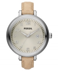 An easy-to-read dial and super-slim leather strap set the stage for this Bridgette collection watch by Fossil. An easy-to-read dial and super-slim leather strap set the stage for this Bridgette collection watch by Fossil.