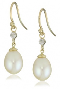 10k Yellow Gold Oval Freshwater Cultured Pearl Diamond Accent Dangle Earrings 10k Yellow Gold Oval Freshwater Cultured Pearl Diamond Accent Dangle Earrings
