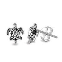 Sterling Silver Polished Sea Turtle Stud Earrings - 8mm