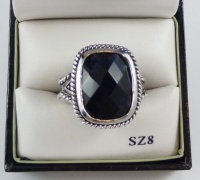 City by City Silver Tone Ring with Black Faceted Stone Size 8