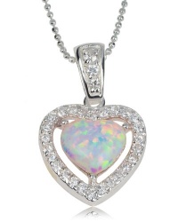 Sterling Silver Opal and Cubic Zirconia Heart Pendant, Comes on an 18 Sterling Silver Diamond Cut Ball Chain, Gift Box Sterling Silver Opal and Cubic Zirconia Heart Pendant, Comes on an 18 Sterling Silver Diamond Cut Ball Chain, Gift Box