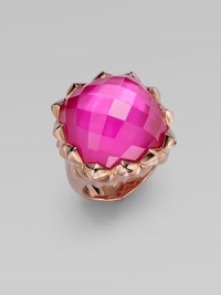 From the Pop Superstud Collection. A faceted square of pink sapphire quartz is layered over mother-of-pearl, creating richness and depth in this striking ring with a spiky zigzag setting.Pink sapphire quartz and white mother-of-pearlRose goldplated sterling silverAbout 1 squareImported From the Pop Superstud Collection. A faceted square of pink sapphire quartz is layered over mother-of-pearl, creating richness and depth in this striking ring with a spiky zigzag setting.Pink sapphire quartz and white mother-of-pearlRose goldplated sterling silverAbout 1 squareImported