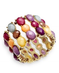 Start spreading the hues. Color stands out on this stretch bracelet from Charter Club. Crafted from gold-tone mixed metal, the bracelet features three rows of vibrant accents. Approximate length: 7 inches. Approximate diameter: 2-1/2 inches. Start spreading the hues. Color stands out on this stretch bracelet from Charter Club. Crafted from gold-tone mixed metal, the bracelet features three rows of vibrant accents. Approximate length: 7 inches. Approximate diameter: 2-1/2 inches.