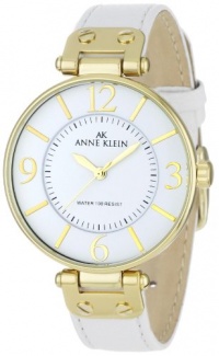 Anne Klein Women's 109168WTWT Gold-Tone Round White Leather Strap Watch Anne Klein Women's 109168WTWT Gold-Tone Round White Leather Strap Watch