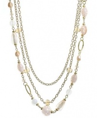 Alfani Necklace, Gold-Tone Pink Beaded Three-Row Long Necklace, 34