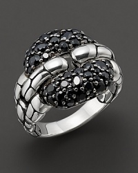 A lovely link ring by John Hardy, adorned with a cluster of polished black sapphires. Designed by John Hardy. A lovely link ring by John Hardy, adorned with a cluster of polished black sapphires. Designed by John Hardy.