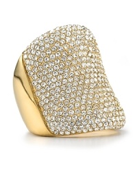 Curvy gold plated metal is illuminated by pave crystals on this concave Michael Kors ring - perfect as an AM to PM showpiece. Curvy gold plated metal is illuminated by pave crystals on this concave Michael Kors ring - perfect as an AM to PM showpiece.
