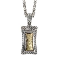 925 Silver Hammered Contemporary-Style Pendant with 18k Gold Accents 925 Silver Hammered Contemporary-Style Pendant with 18k Gold Accents
