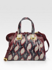 Upgrade your look with this structured silhouette of luxe python and Ayers snakeskin in contrasting tones. Double top handles, 5 dropAdjustable detachable shoulder strap, 18-24½ dropTop zip closureProtective metal feetTwo inside open pocketsFully lined12W X 10H X 6DMade in Italy Upgrade your look with this structured silhouette of luxe python and Ayers snakeskin in contrasting tones. Double top handles, 5 dropAdjustable detachable shoulder strap, 18-24½ dropTop zip closureProtective metal feetTwo inside open pocketsFully lined12W X 10H X 6DMade in Italy